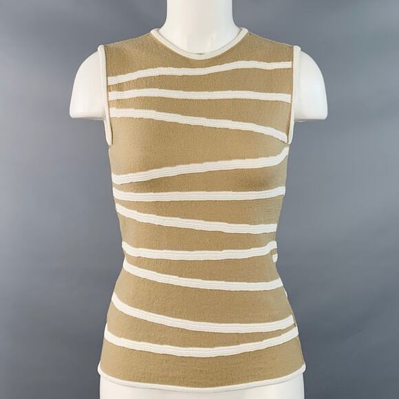 Size S Beige White Merino Wool Blend Textured Stripe Sleeveless Casual Top - Picture 1 of 10